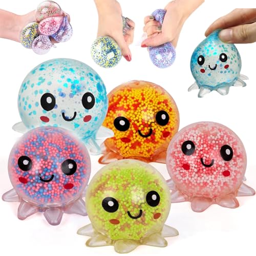 5 Pcs Stress Ball for Kids, Squishy Squeeze Octopus Fidget toys, Fidget Stress Balls, Sensory Stress Ball, Great Fun Squeeze Stress and Fidget Toy for Adults and Children