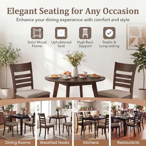 Image of COSTWAY Wooden Dining Chairs Set of 2, Solid Rubberwood Frame Kitchen Side Chairs w /Upholstered Padded Seat & High Slat Back, Mid-Century Modern Dining Chair for Dining Room Kitchen (Light Brown)
