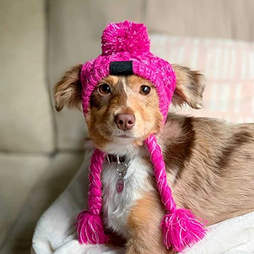 Treonca Dog Hat for Small Medium Dogs Pets Winter Warm Knitted Hat with Ear Holes Pink - Image 3