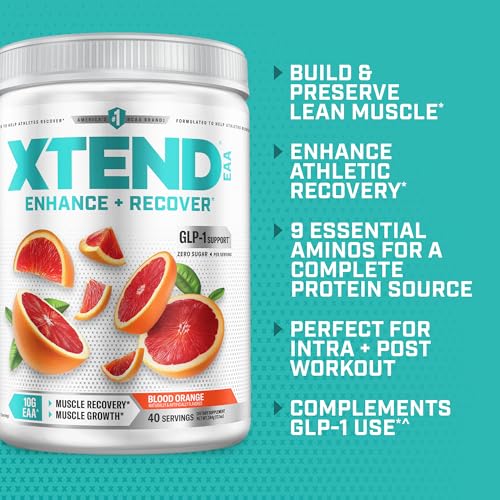Image of Xtend EAA + BCAA Powder for Muscle Recovery & Lean Muscle Growth, 9 Essential Amino Acids for Intra Workout or Post Workout Recovery, 10g EAAs Per 2 Servings, Blood Orange 40 Servings