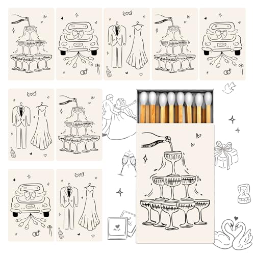 Whaline 120Pcs Wedding Match Box Stickers Matchbook Labels Black Champagne Tower Wedding Car Suit Sticker for Bride Shower Party Favor Decor(No Matches and Boxes)