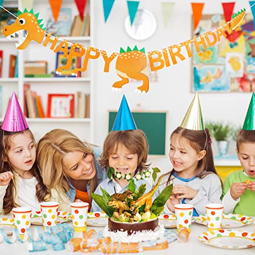 Image of 3D Dinosaur Happy Birthday Banner Sign Happy Birthday Bunting Banner Garland for Kids Girls Baby Dinosaur Birthday Party Decorations Swallowtail Flag Birthday Party Supplies(Orange)