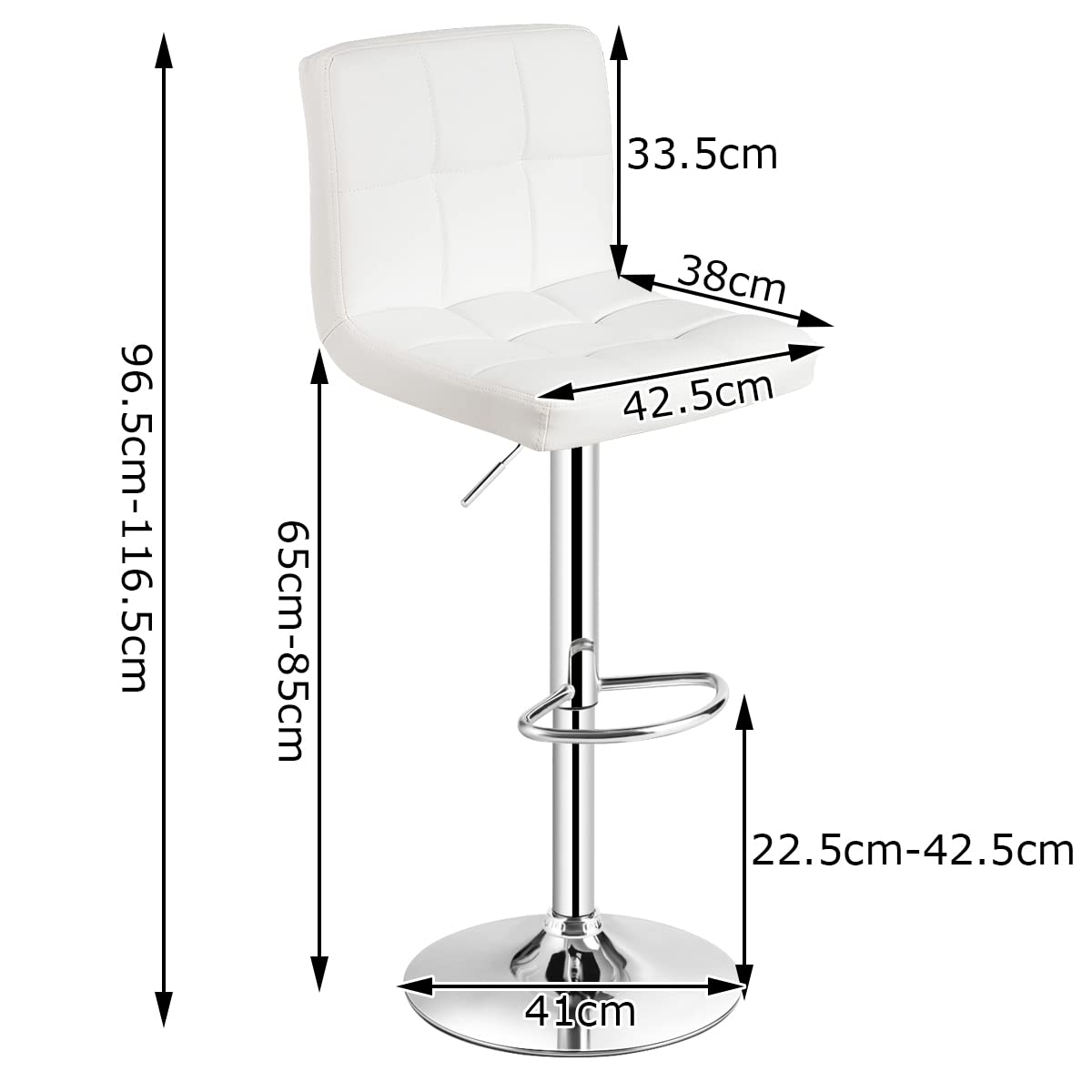 GIANTEX Sgabello da Bar o Cucina,Regolabili in Altezza 65 – 85 cm, Girevole a 360° con Schienale e Poggiapiedi, Sgabello da Bistrò, Portata Fino a 150 kg