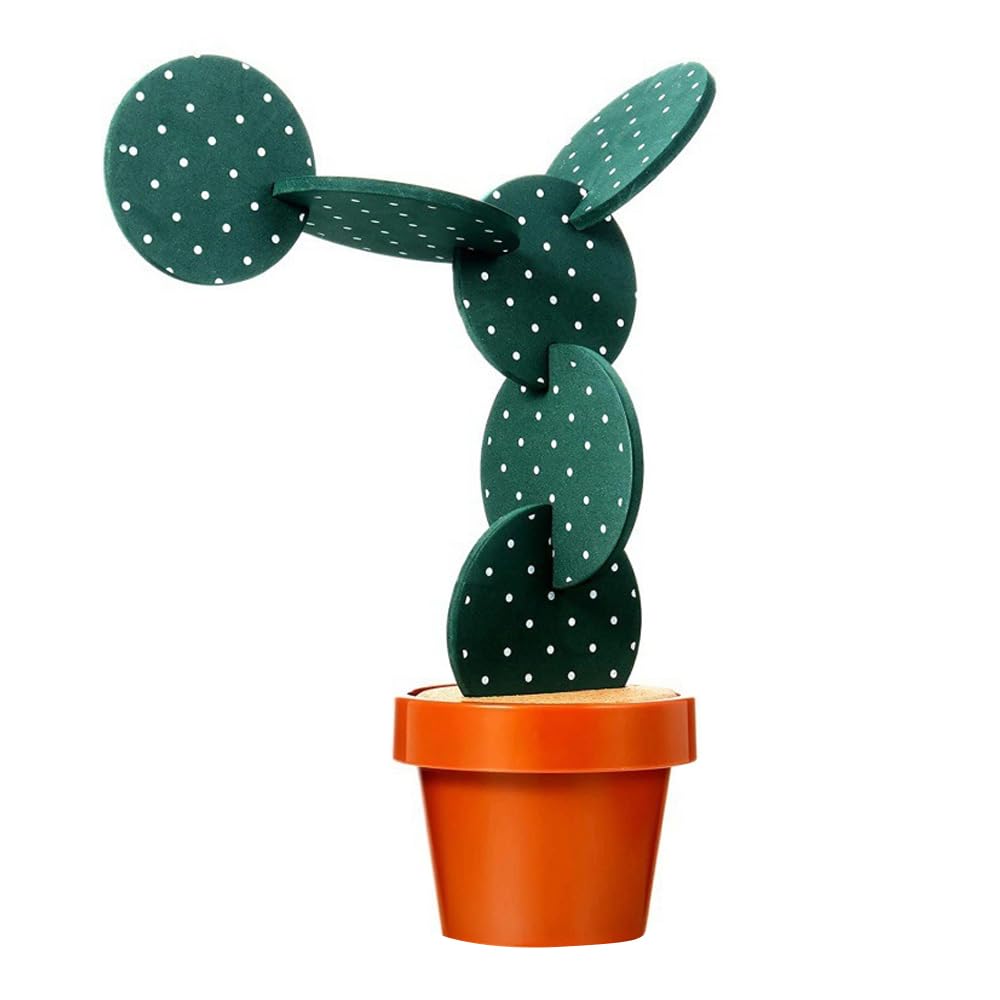 Sottobicchieri Divertenti, novità Cactus con sottobicchieri portavaso, Set di 6 Pezzi dal Design Creativo a Forma di Cactus per l'Arredamento di casa e Ufficio (Verde con Punto)