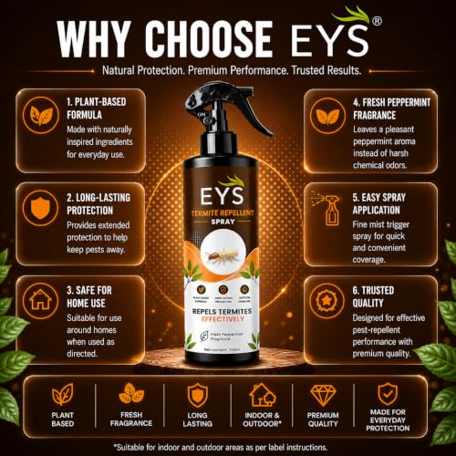 Image of EYS Termite Repellent Spray for Termites and Borers, 240ml, Liquid, Natural Herbal Extracts and Peppermint Oil, Baby and Pet Safe, Pack of 2