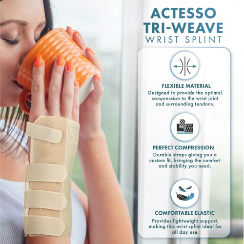 Actesso Tri-Weave Wrist Support Splint Brace - Relieves Pain from Carpal Tunnel, Fractures, Sprains and Joint Pain (Beige, Medium Left) - Image 6