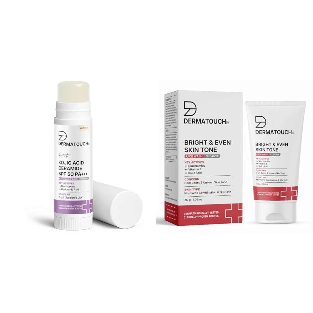 DERMATOUCH Kojic Acid Ceramide SPF 50 PA+++ Natural Lip Balm - 5g & Bright & Even Tone Face Wash with Niacinamide, Vitamin E and Kojic Acid 30g-image-40