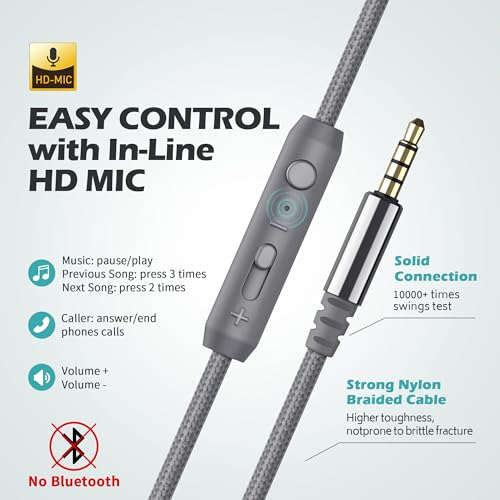 Image of AILIHEN C8 Wired Headphones with Mic and Volume Control - Noise Isolating On-Ear Headphones, Folding Lightweight Corded 3.5mm Headset for Cellphones Tablets Chromebook Laptop Computer (Grey /Mint)