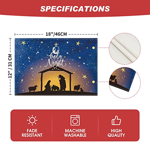 Artoid Mode The Lord Blue Sky Christmas Placemats Set Of 4, 12X18 Inch Seasonal Winter Holy Night Table Mats For Party Kitchen Dining Decoration #TOP5