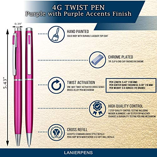 Image of Lanier 4G Ballpoint Pen - Shiny Chrome Ring & Parts with Medium Tip 0.7mm Cross Style Refill (with Accents - White or Black or Purple or Pink)