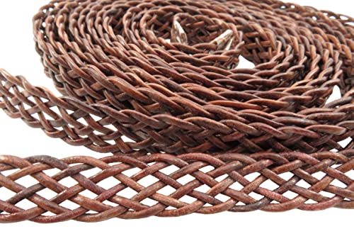 esnado Lederband flach geflochten | 1 Meter | Breite 15 mm, Dicke: 2,5 mm | Farbe: ANTIK BRAUN | ECHTES Leder - pflanzlich gegerbt | zum Basteln | Herstellung von Armbändern, Mittelalter, Schmuck