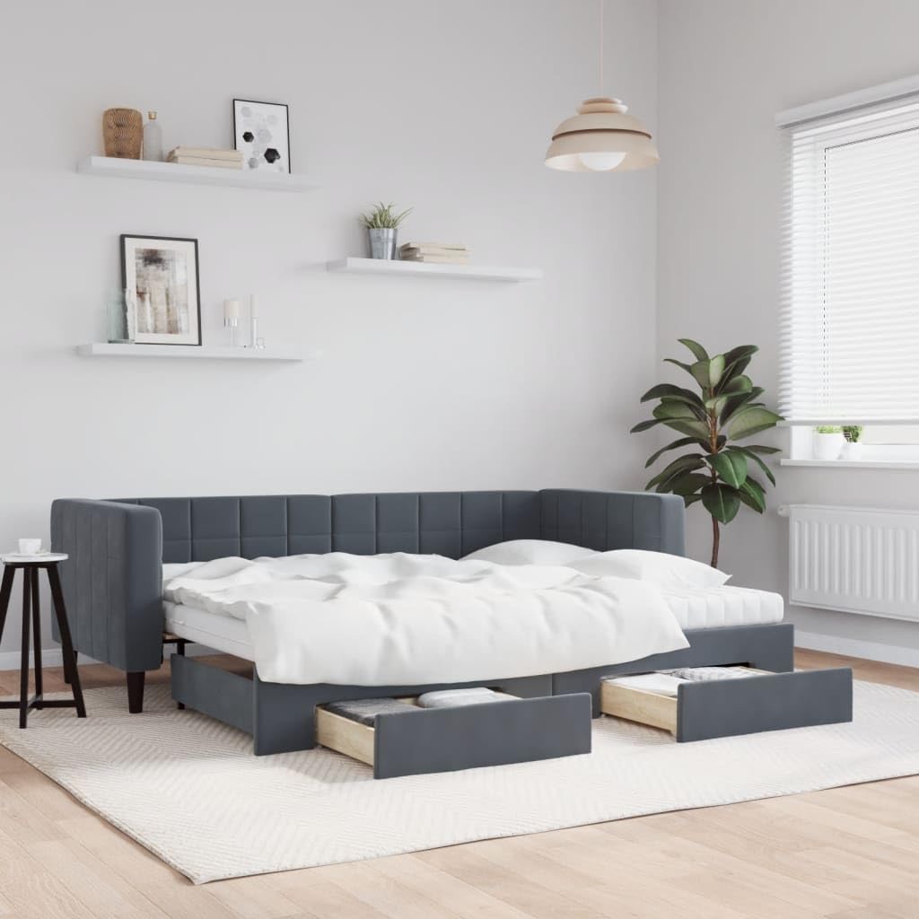 Velluto con cassetti estraibili 2 in 1 Divano Letto Grigio Scuro 80x200cm