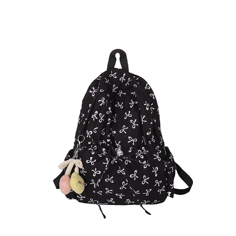 Cute Bowknot Backpack Lightweight Travel Daypack for Teens (Black Yellow)