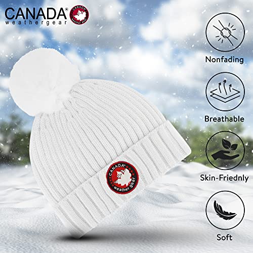 Canada Weather Gear Knitted Hat For Women - Cozy Winter Hat With Pom Pom - Single Cuffed Beanie Hat, White, One Size #TOP2