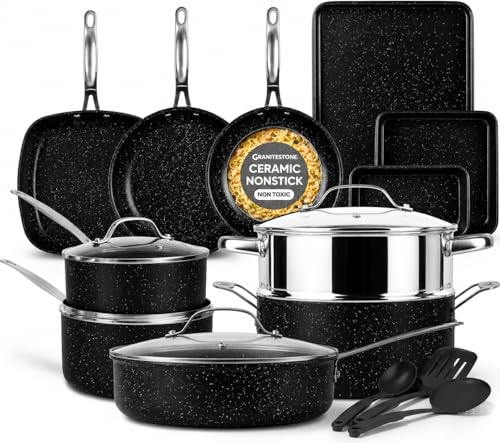 GRANITESTONE Ceraluxe 20Pc Pots and Pans Set Non Stick Ceramic Cookware Set