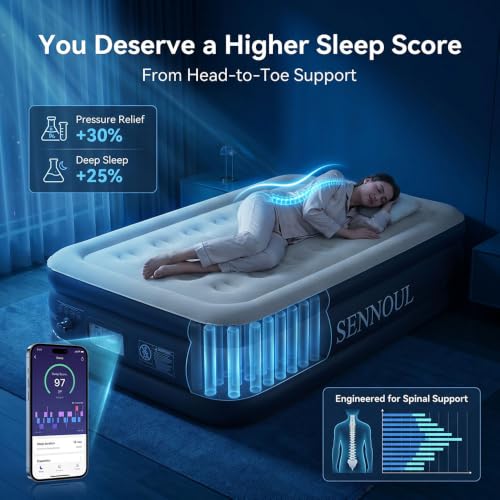 Image of SENNOUL Twin Air Mattress Built in Pump, 18 inch Raised Blow up Bed,650lb