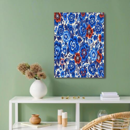 Art mural bleu et fleurs dorées pour une décoration de salon chaleureuse 50x70cm