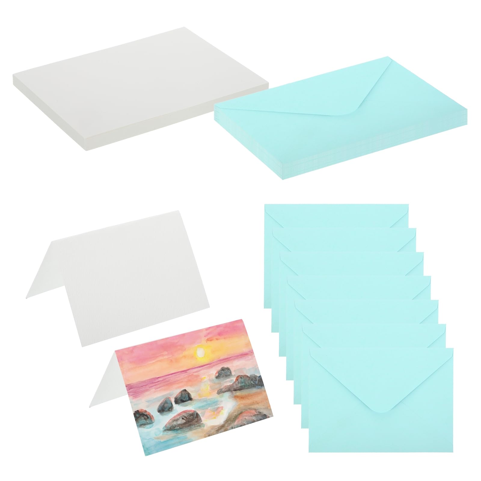 PATIKIL 5x7 Inch Pure Cotton Watercolor Cards, 25 Sets Postcards with Envelopes 140lb/300 GSM for Art Painting Creative Thank Notes, Blue