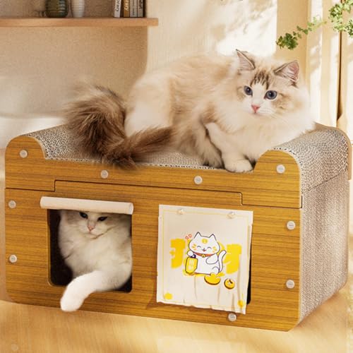 Zebeerキャット猫爪研ぎ ハウス 階段 猫 爪研ぎハウス 大型 猫 ダンボールハウス おしゃれ 猫 爪研ぎ 段ボール 大きめ 猫ハウス 木製 夏 猫 爪研ぎベッド 屋内 爪研ぎ 猫 ダンボール 2段 キャットハウス 隠れ家B18