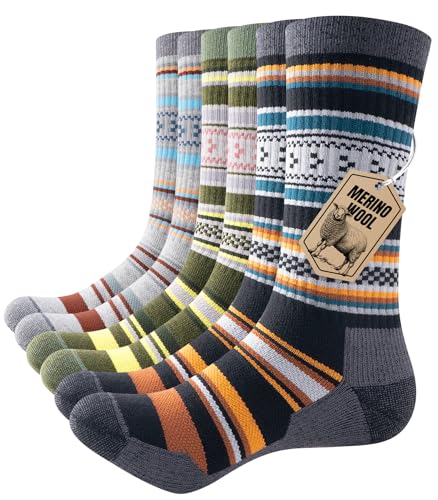 PULIOU Merino Socken Thermosocken Herren Damen Wandersocken Dicke Merinowolle Outdoor Trekkingsocken Anti-Blasen Arbeitssocken Wintersocken,3 Paar