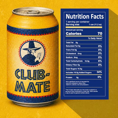 Image of Club-Mate Sparkling Yerba Mate Tea, 66mg Natural, 11.2oz Can (12 Pack)