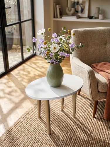 Image of Modern Oval Side Table with 4 Wooden Legs, Minimalist End Table /Coffee Table for Living Room, Bedside Nightstand for Bedroom, Balcony & Small Spaces