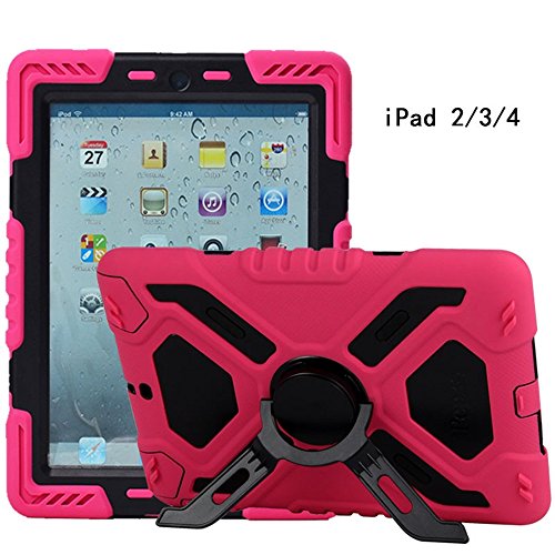 iPad 2 3 4 Caso, bpowe Pepkoo Serie Heavy Duty Funda Silicona plástico Doble Capa a Prueba de Golpes Gota Prueba a Prueba de Polvo Prueba de niños con función Atril para Apple iPad 2/3/4 Pink/Black
