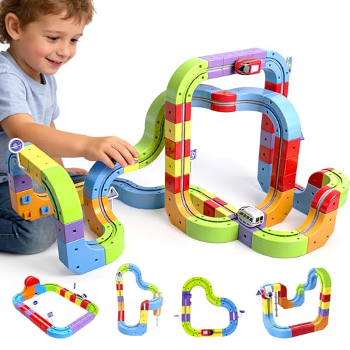 Innovakids 3D Magic Rail Cube Electric Train Set 121PCS Anti-Gravity Magnetic Track with 2 Rechargeable Trains STEM Construction Building Toy Ideal Birthday for Boys Girls Kids Age 3+