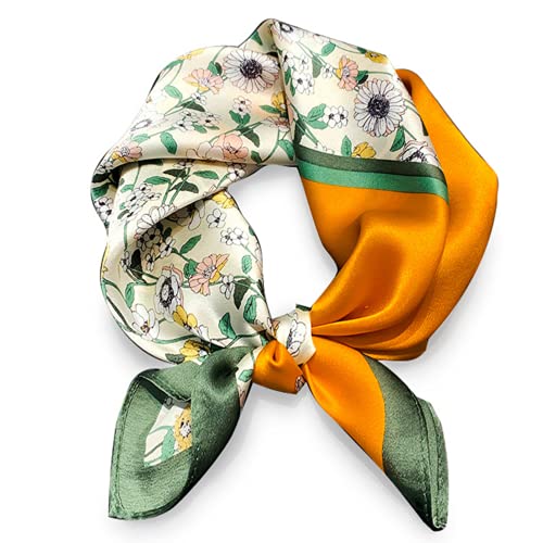 PoeticEHome 100% Real Mulberry Silk Women Small Square Neck Scarfs 21' Lightweight Neckerchief Printed Headscarf Gift Packed (S2 - Retro Flowers)