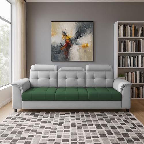 Image of Casaliving Ella 3 Seater Sofa Set for Living Room (Green Grey Colour Fabric) Premium Fabric Sofa