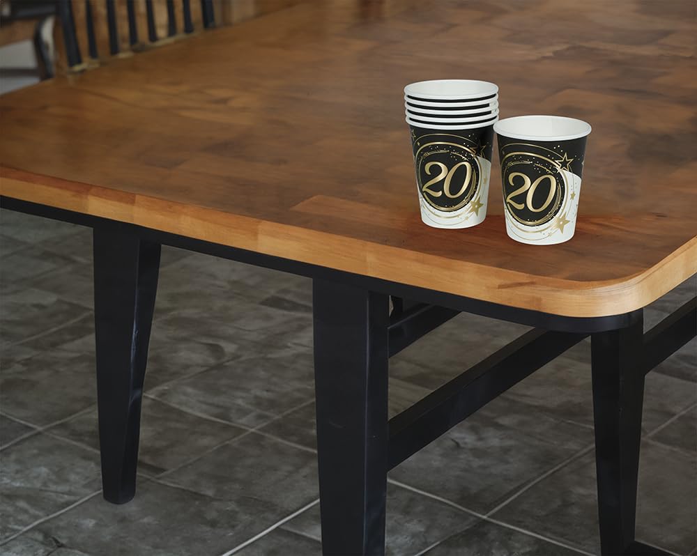 FIESTAS GUIRCA | 6 Disposable Cups 20th Birthday (8.5 oz) (3.5 in) - Table Decoration for Parties - Ideal for Celebrations and Events - Black, Gold, White