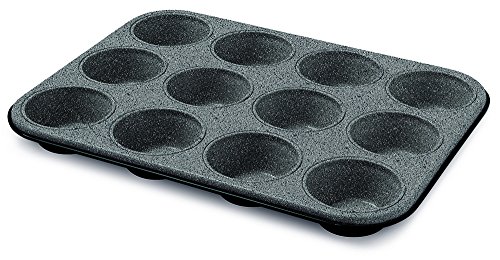 Guardini Blackstone, Plaque à 12 muffins 27 x 35 cm, acier avec revêtement anti-adhérent, couleur « black-stone »