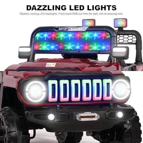 Image of Little Rides Awetor 4x4 Battery Operated Jeep for Kids, Ride on Toy Baby Car with LED & RGB Light & Music, Rechargeable Electric Jeep, Big Battery Car for Kids to Drive 1 to 5 Years Boys Girls (Red)
