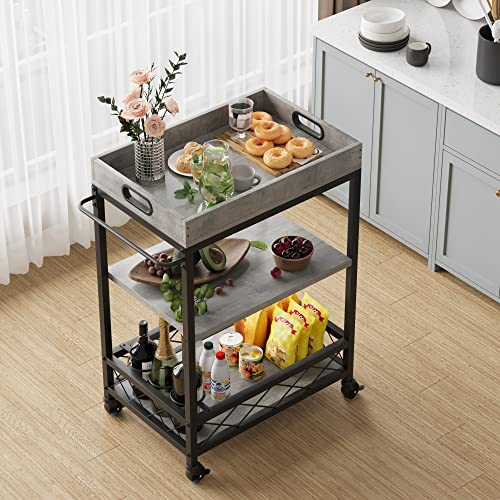 Idealhouse Bar Cart, Bar Carts For The Home, Bar Carts On Wheels, 3 Tier Bar Cart With Wine Rack, Wheel Locks (Grey) #TOP4