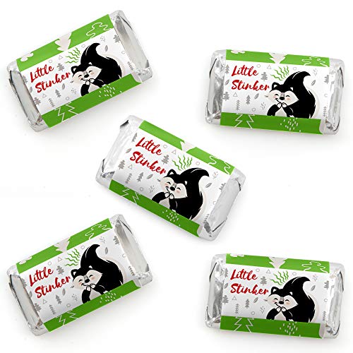 Little Stinker - Mini Candy Bar Wrapper Stickers - Woodland Skunk Baby Shower or Birthday Party Small Favors - 40 Count