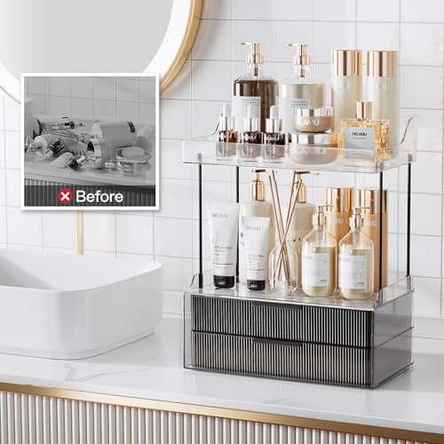 Image of Delamu 4-Tier Makeup Organizer, Bathroom Counter Storage, 2 Drawers,Black