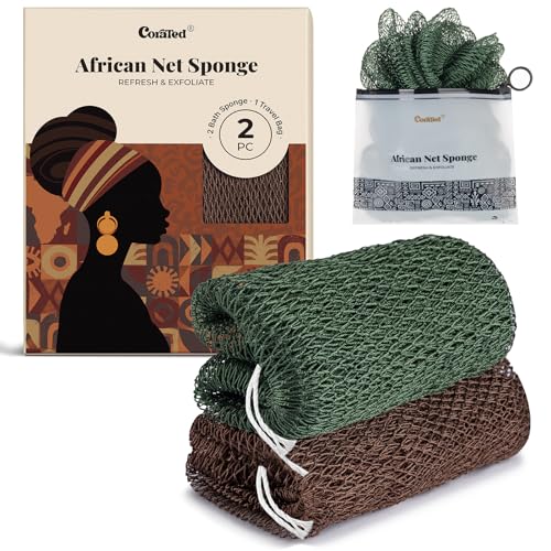CORATED African Net Sponge Authentic, Shower Loofah Exfoliating Bath Sponge, Body Scrubber for Women and Men Daily Use Body Care, Travel Portable Bath Accessories Spa Gifts