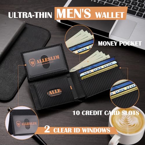Minimalist Wallet for Men, RFID Blocking Leather & 2 ID Windows Slim Bifold Mens Wallet with Gift Box, Mens Card Wallet with 12 Card Slots & Cash Slot (Dark)4