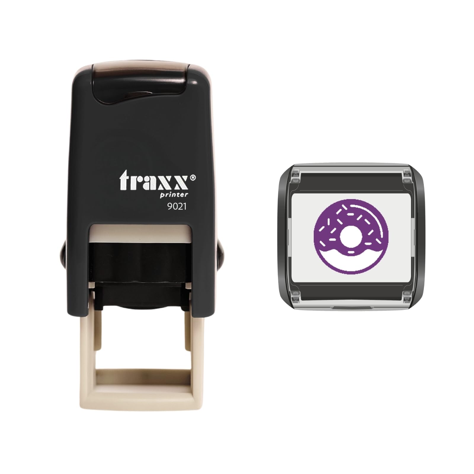 Traxx 9021 Loyalty Card Self Inking Rubber Stamp Dunkin Cafe Diner Doughnut *A Violet Donut Ring Design*