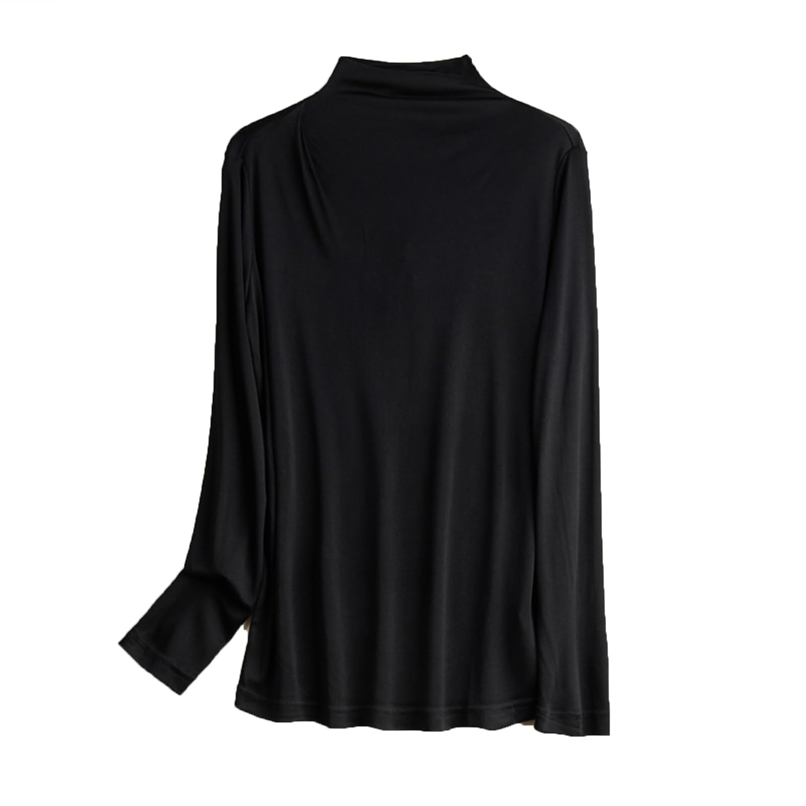 Thermal Clothing Womens Autumn Winter Silk Top Half-turtleneck Long Sleeve Ladies Thermo Inner Wear Bottom Shirt (Color : Black, Size : XXL/XX-Large)