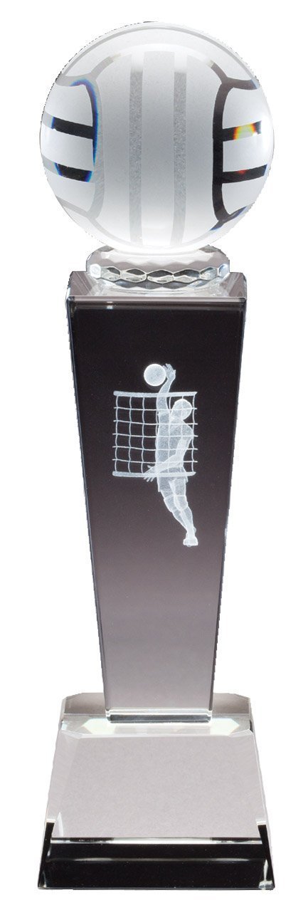 SHOP AWARDS AND GIFTS Crystal Male Volleyball Player Figure Trophy Award, Sports Tournament Winner Prizes, Engravable Customizable Personalized, 8 3/4 Inch
