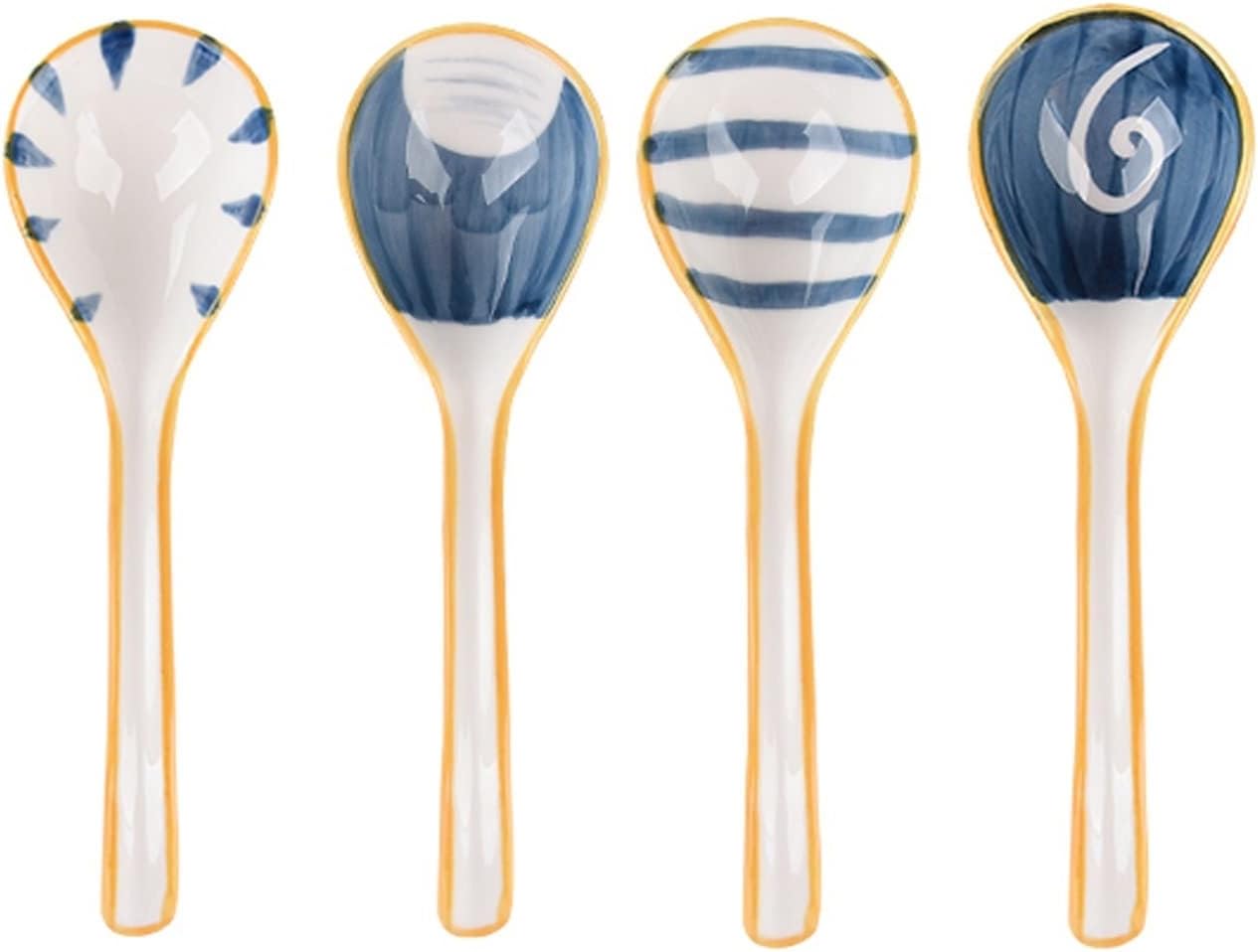 Dessert Spoons Ceramic Soup Spoons Set of 4 for Family Soup Spoons Set Serving for Soup Fruit Salad Ice Cream Oatmeal (Color : A) (A)