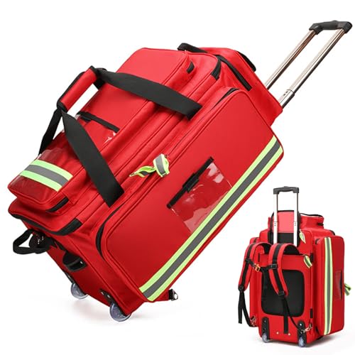 Maletín médico portátil con ruedas y correa ajustable, tira reflectante para primeros auxilios, hogar, camping, viajes