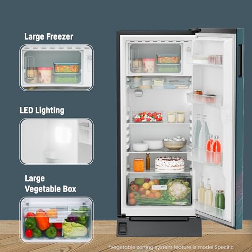 Image of Liebherr 202L 5 Star Inverter, Direct Cool,Handsfree Open with Foot Pedal,Pocket Handle,Single Door Refrigerator,20 Yrs Warranty on Compressor, Freezer 22L, Vegetable Organiser,Teal string(2024 Model)