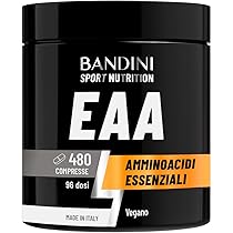 Bandini® EAA Aminoacidi Essenziali 480 COMPRESSE – Con 9 Amminoacidi Intra Pre e Post Workout – Integratore alimentare per lo Sport – Essential Amino – Essenziale, Vegan e senza zuccheri – 96 Dosi