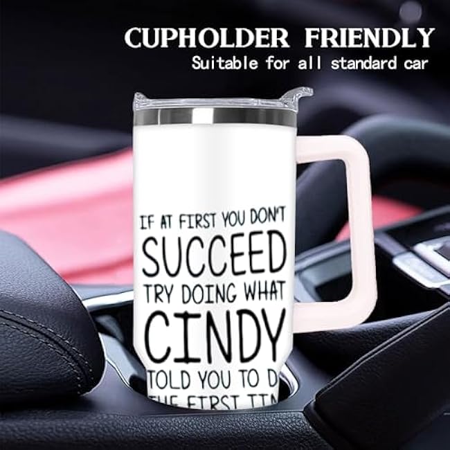 1pc 40oz Cindy Quote Tumbler, Double Wall Vacuum Insulated Travel Mug, Spill Proof Lid, Gift for Dad, Mom, Ideal for Christmas, Mother's Day, Birthday Gift, Coffee Cup