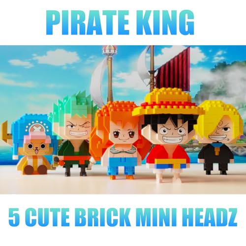 Image of 5 Pirate Figures Brick Mini Headz Building Toy, 5 Cute Main Straw Hat Crew Pirate Figures Characters Merch Piece One Micro Blocks Set Ideal Valentine's Day Gift for Fans, Adult, Teen 14+ (1025PCS)