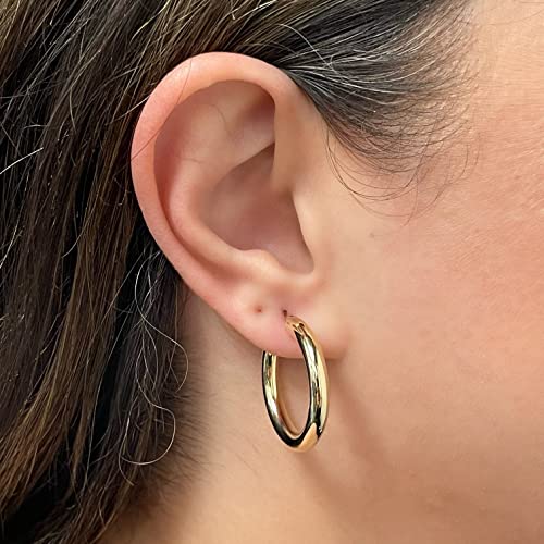 Image of Italian 14k Yellow Gold High Polished Round Hoop Earrings
