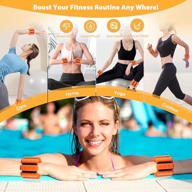 Wrist and Ankle Weights for Women&Men - Adjustable Pilates Weighted Bangles, 2 lbs Weighted Arm Bands Foot Leg Weights for Walking, Yoga, Training, Exercise, Running, Set of 2 (1LB Each)