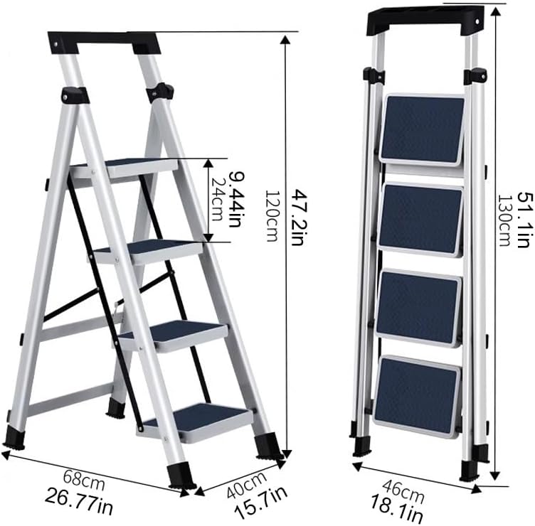 YCKEGEW Ladder Household Closet Step Stool Ladder with Anti-Slip Wide Pedals 4-Step Ladder,Tall Stepladder Lightweight,Perfect for Kitchen & Outdoor(White)